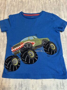 Mini Boden Blue Monster Truck Applique Tee 5-6Y